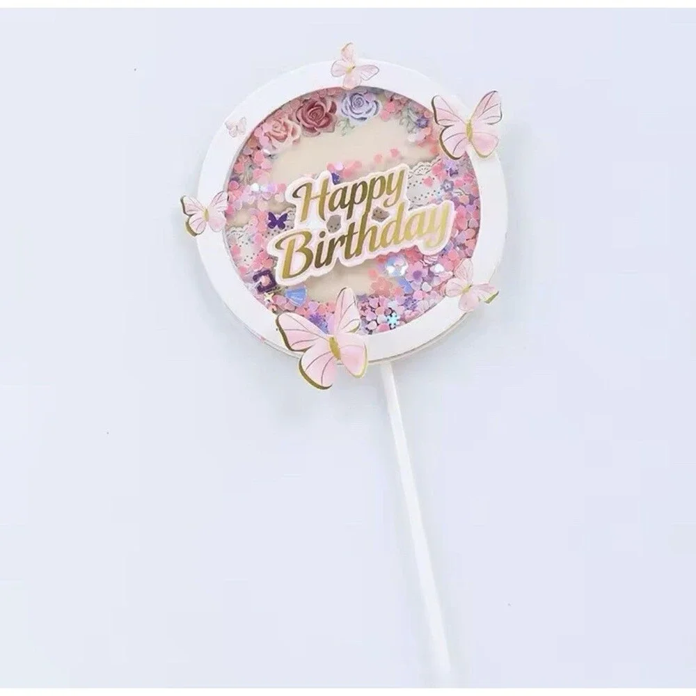 Butterfly Sequin Cake Topper Round Confetti Birthday Decoration Party Pretty NEW